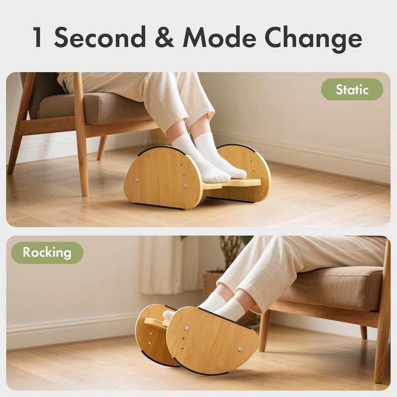 Amazer Bamboo Foot Rest for Under Desk at Work, 2-in-1 Reversible Rocking Footrest Adjustable Foot Stool, Ergonomic Footrest for Under Gaming Desk, Feet Support Leg Footstools for Home Office - Image 2